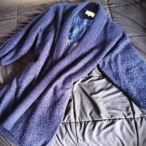WOMEN'S NAVY BLUE DUSTER CARDIGAN, POLY & COORDINATED LUCKY BRAND TOP, COTTON